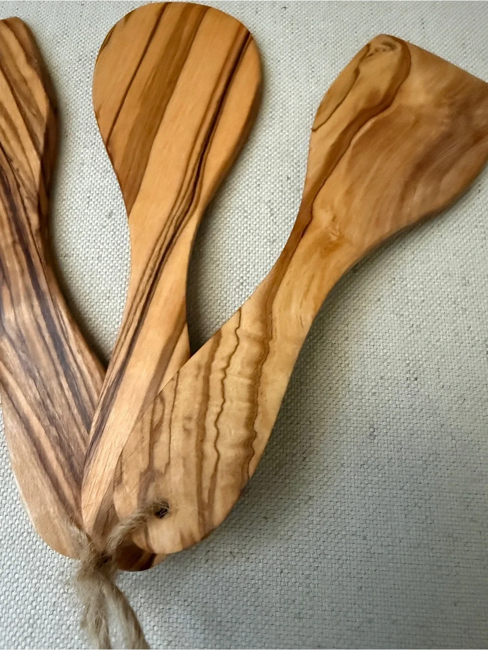 NWT Set-of-3 7” Olive Wood Utensils by Arte Legno, Italy, each piece unique